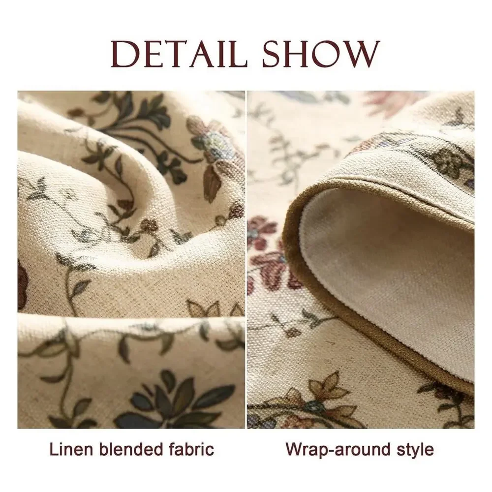patdrea Designer Vintage Floral Linen Table Runner 87 Inch Long, Beige